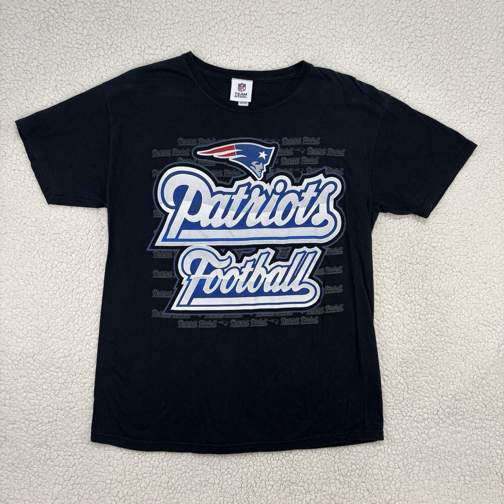 New England Patriots Football T shirt Mens Large Black NFL Team Apparel Cotton